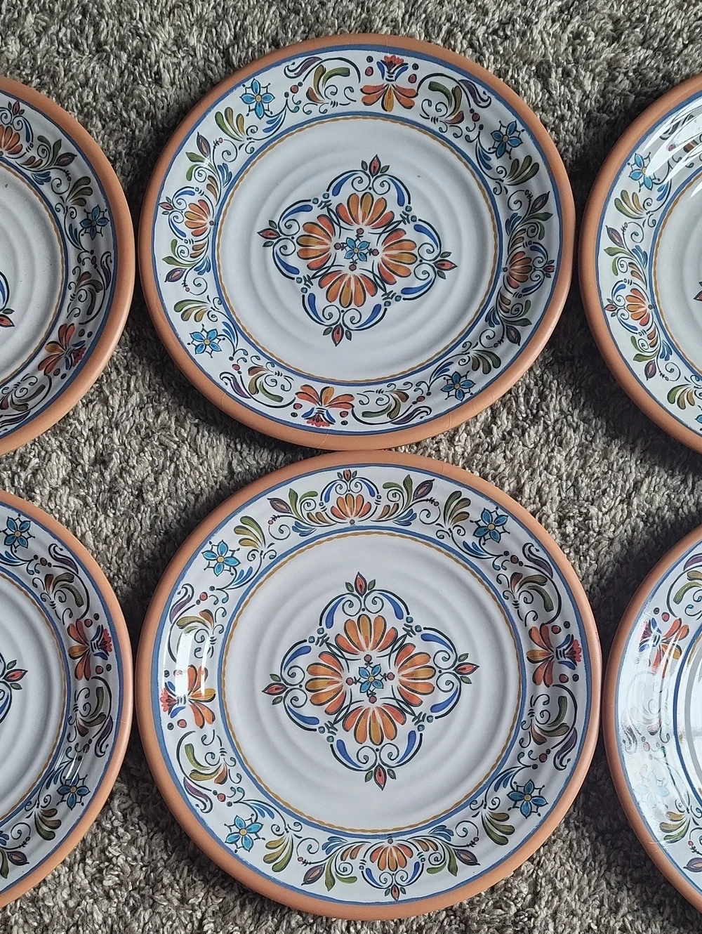 Pier 1 Hand-Painted Melamine Plate Set - White, Blue, Green & Orange